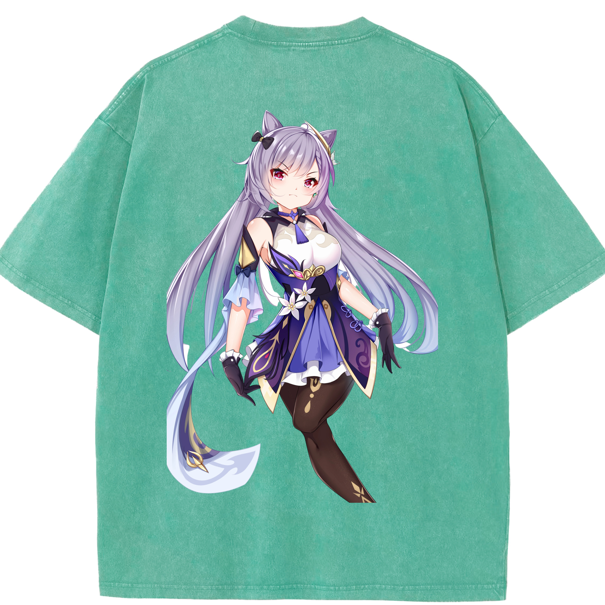 げんし神 刻晴 こくせい genshin Kokusei 綿100% ヴィンテージ風 半袖Tシャツ（背面プリント）